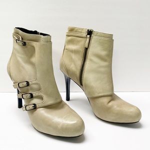 Cole Haan Unique Leather Buckle Heeled Booties
